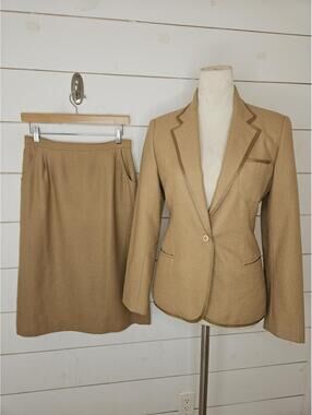 Vintage size 10-12 tan skirt suit